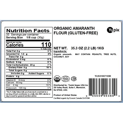 Yupik Organic &Amp; Gluten-Free Amaranth Flour Powder, Meal, 2.2 Lb