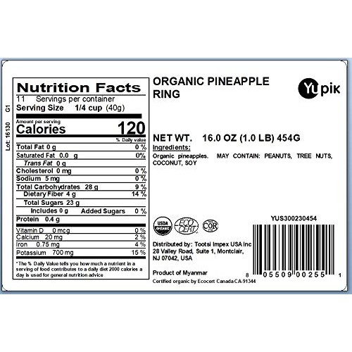 Yupik Organic Dried Pineapple Rings, 1 Lb