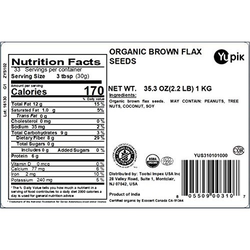 Yupik Organic Flax Seeds, Brown, 2.2 Lb