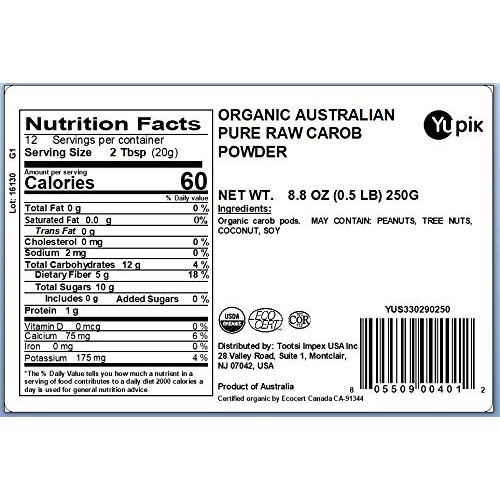 Yupik Organic Powder, Australian Pure Raw Carob, 8.8 Ounce