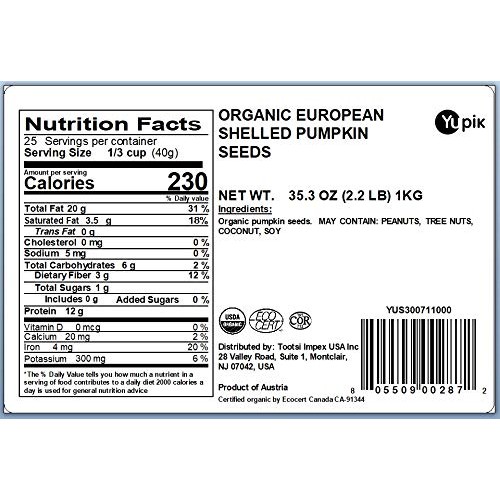 Yupik Organic Raw European Shelled Pumpkin Seeds, 2.2 Lb