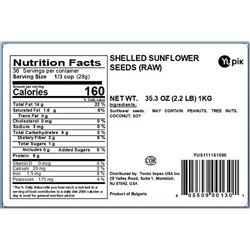 Yupik Raw Shelled Seeds, Sunflower Seeds/Kernels, 2.2 Pound