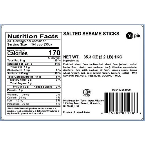 Yupik Sesame Sticks, Salted, 2.2 lb