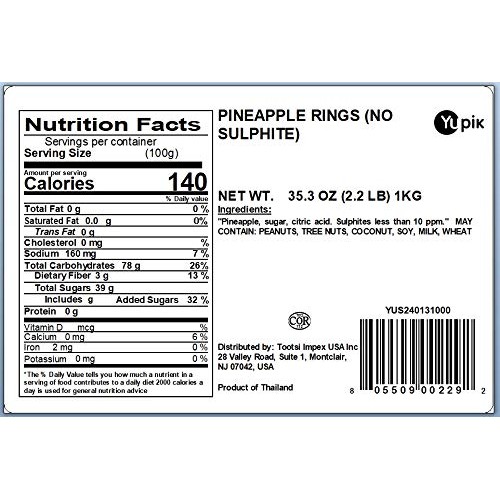 Yupik Sulfite Free Dried Pineapple Rings, 2.2Lb
