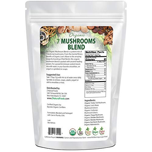 Z Natural Foods Organic 7 Mushroom Supplement with Lion’s Mane, ...
