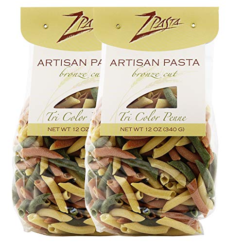 Zpasta Tri Color Penne - Bronze Cut Artisan Pasta 12 Oz 2 Pack