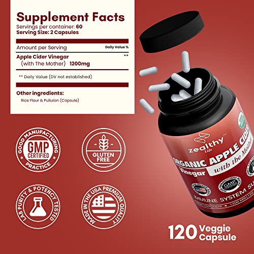 Apple Cider Vinegar with The Mother Supplement, 1200mg Apple Cid...