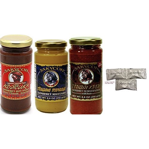 Mustard, Adjika, Beet Horseradish Gourmet Variety Pack In A Glas