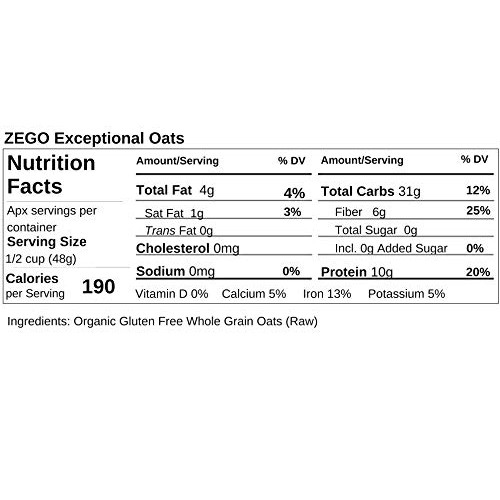 ZEGO Gluten Free Organic Rolled Oats - Double Protein Old Fashio...