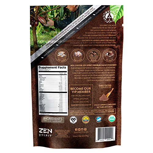 Cacao Powder Organic - 1 Pound - Unsweetened Premium Grade Super