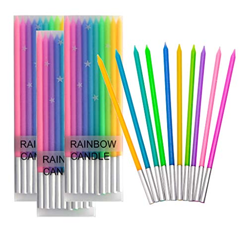 Zerira 30 Count Birthday Cake Candles Long Thin Colorful Cake Ca