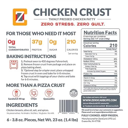 ZeroCarb LYFE 6 Pack 8 Gluten Free Pizza Crust, Chicken Breast,...