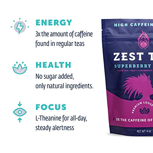 Zest Tea Premium Energy Hot Tea, High Caffeine Blend Natural &Amp; H
