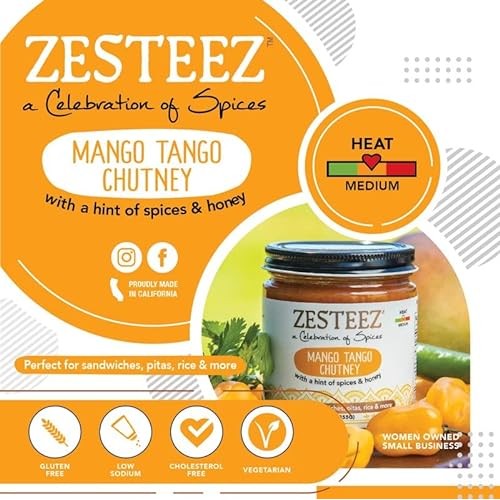 Zesteez Premium Mango Tango Chutney - 9oz Pack of 3 Made in USA
