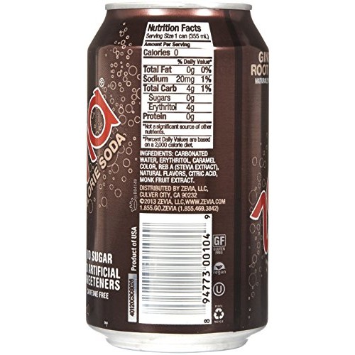 Zevia Diet Soda - Ginger Root Beer - 12 Oz - 6 Pk