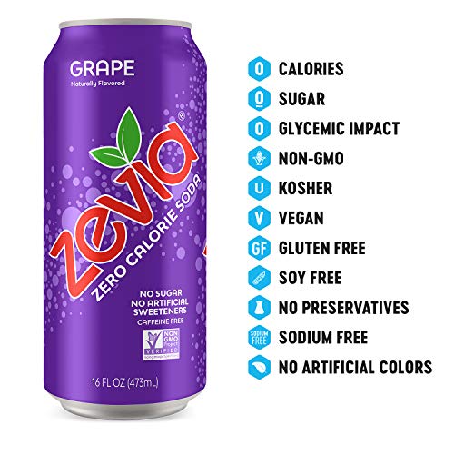 Zevia Grape, 16 Oz Can 12Count Zero Calorie, Zero Sugar, Natur