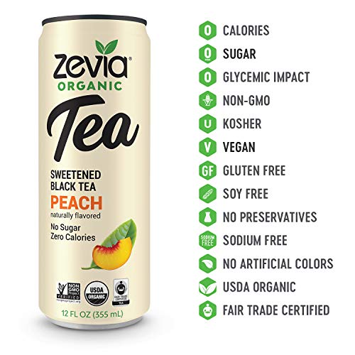 Zevia Organic Black Tea Peach, 12 Count, Sugar-Free Brewed Iced