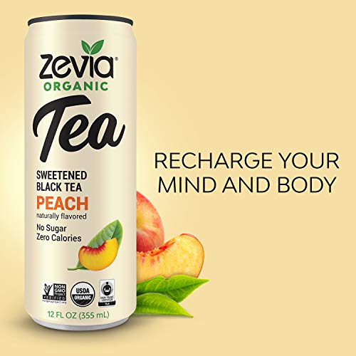 Zevia Organic Black Tea Peach, 12 Count, Sugar-Free Brewed Iced