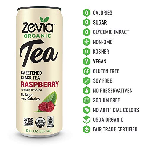 Zevia Organic Sugar Free Iced Tea, Black Tea Raspberry, 12 Ounce