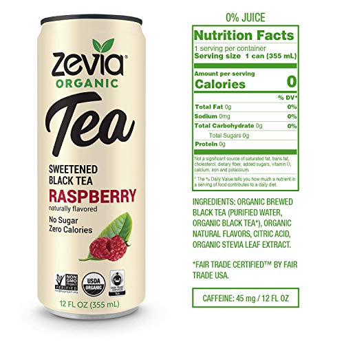 Zevia Organic Sugar Free Iced Tea, Black Tea Raspberry, 12 Ounce