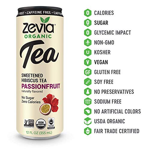 Zevia Organic Sugar Free Iced Tea, Caffeine Free Hibiscus Tea Pa