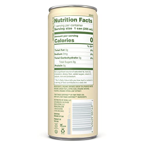 Zevia Organic Sugar Free Iced Tea, Green Tea, 12 Ounce Cans, Pa...