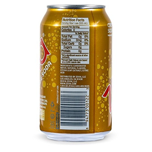 Zevia Zero Calorie Cream Soda, Naturally Sweetened, 12 Fl Oz Can