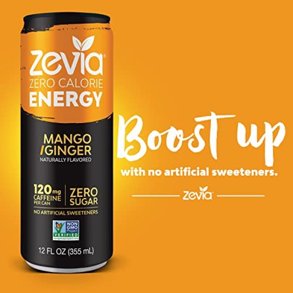 Zevia Zero-Calorie, Naturally Sweetened Energy Drink, Mango Ging