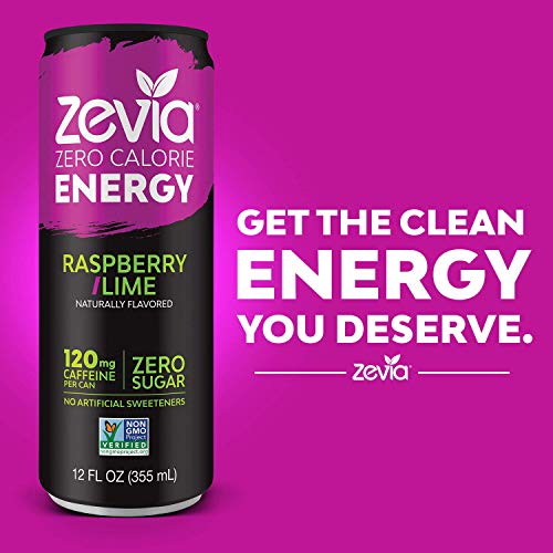 Zevia Zero-Calorie Energy Drink, Raspberry Lime, 12 Ounce Cans