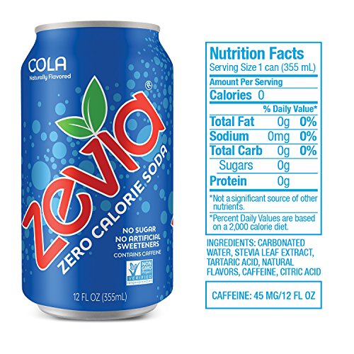 Zevia Zero Calorie Soda, Cola, Naturally Sweetened Soda, 24 12