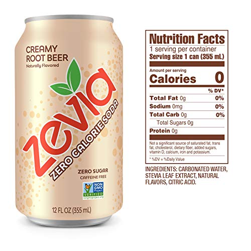 Zevia Zero Calorie Soda, Creamy Root Beer, 12 Ounce Cans Pack O