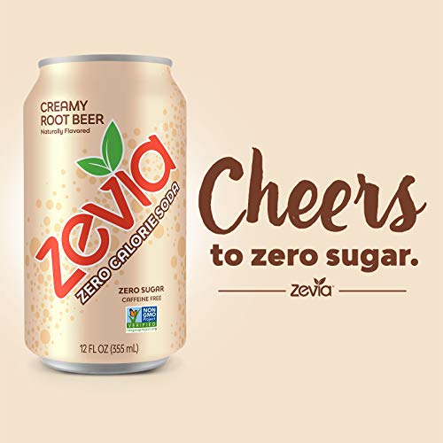 Zevia Zero Calorie Soda, Creamy Root Beer, 12 Ounce Cans Pack O