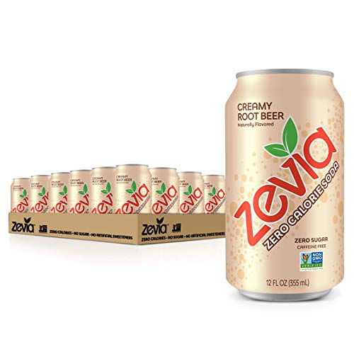Zevia Zero Calorie Soda, Creamy Root Beer, 12 Ounce Cans Pack O