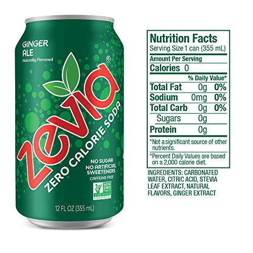 Zevia Zero Calorie Soda, Ginger Ale, Naturally Sweetened Soda,