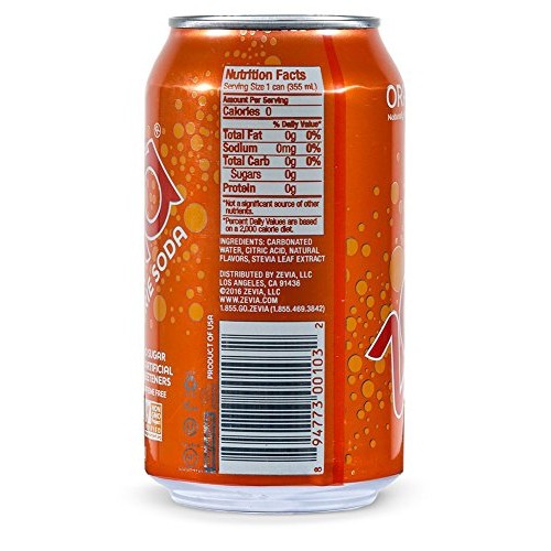 Zevia Zero Calorie Soda, Orange, Naturally Sweetened Soda, Orang
