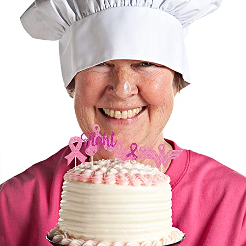 24 PCS Breast Cancer Awareness Cupcake Toppers Glitter Pink Ribb...