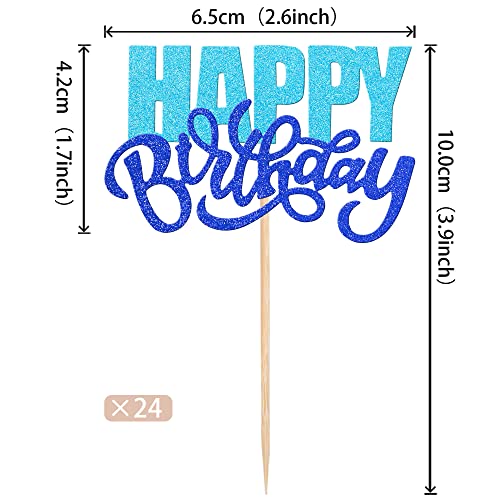 24 Pcs Happy Birthday Cupcake Toppers Glitter Double Layer Birth