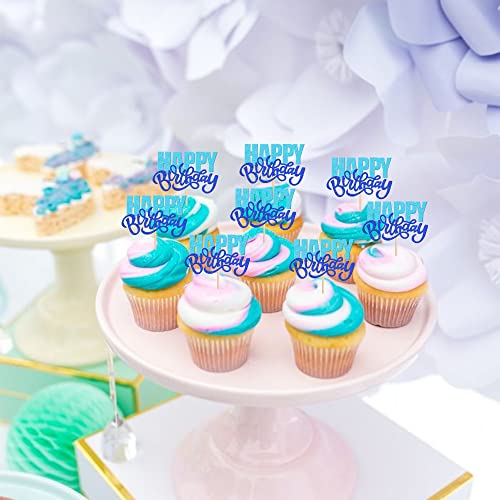 24 Pcs Happy Birthday Cupcake Toppers Glitter Double Layer Birth