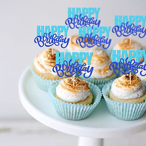 24 Pcs Happy Birthday Cupcake Toppers Glitter Double Layer Birth