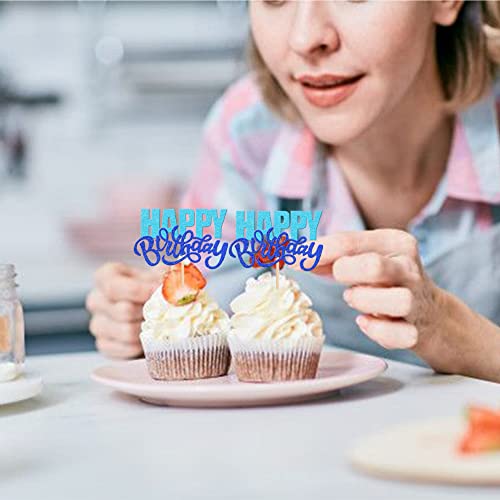 24 Pcs Happy Birthday Cupcake Toppers Glitter Double Layer Birth