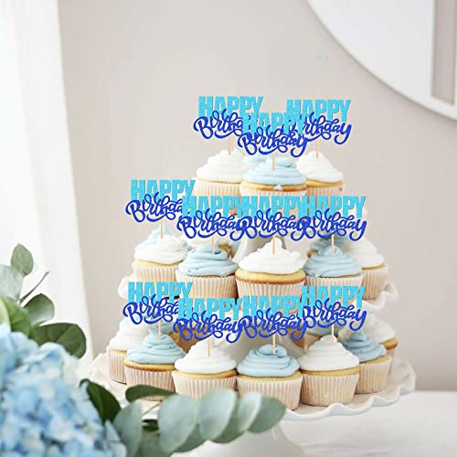 24 Pcs Happy Birthday Cupcake Toppers Glitter Double Layer Birth