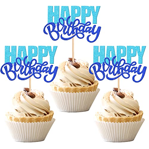 24 Pcs Happy Birthday Cupcake Toppers Glitter Double Layer Birth