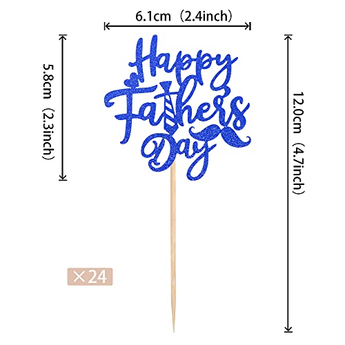 24 PCS Happy Fathers Day Cupcake Toppers with Glitter Moustache...