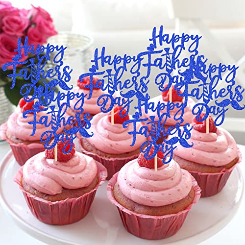 24 PCS Happy Fathers Day Cupcake Toppers with Glitter Moustache...