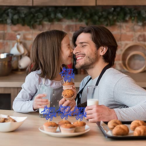 24 PCS Happy Fathers Day Cupcake Toppers with Glitter Moustache...