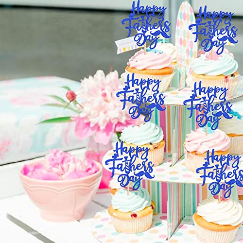 24 PCS Happy Fathers Day Cupcake Toppers with Glitter Moustache...