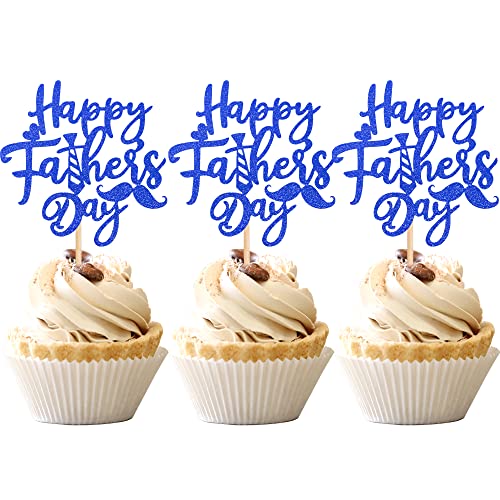 24 PCS Happy Fathers Day Cupcake Toppers with Glitter Moustache...