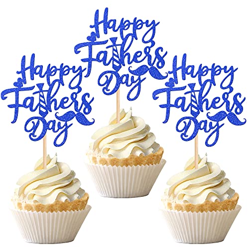 24 PCS Happy Fathers Day Cupcake Toppers with Glitter Moustache...