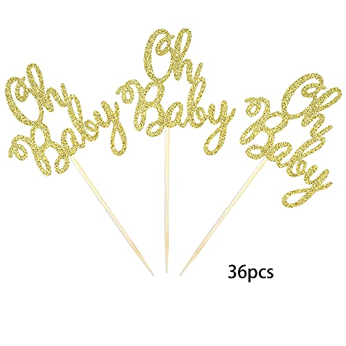 36 Pcs Oh Baby Cupcake Toppers Glitter Baby Shower Cupcake Picks