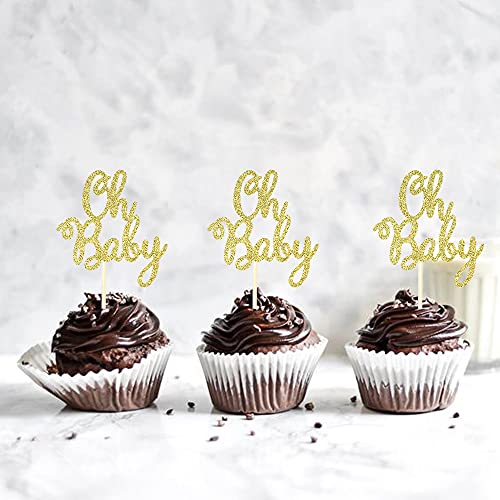36 Pcs Oh Baby Cupcake Toppers Glitter Baby Shower Cupcake Picks